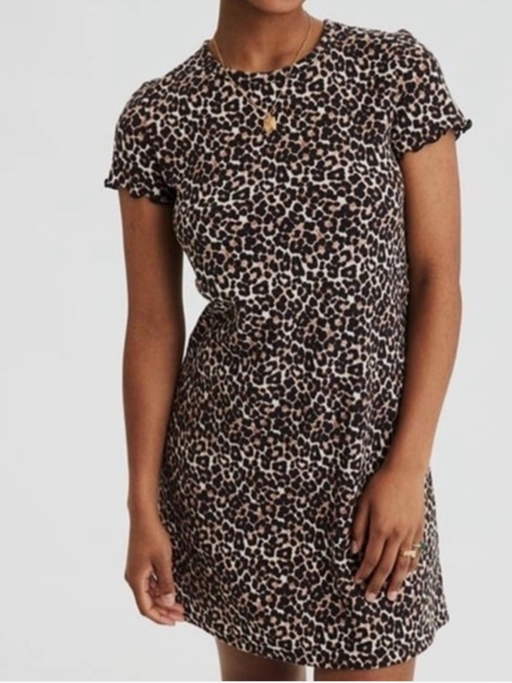American Eagle | Animal print cotton Crewneck short sleeve mini dress size med
